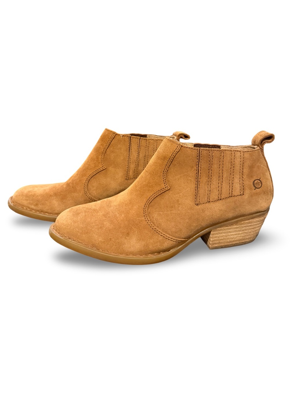 Born Wasatch Suede Western Ankle Booties Natural Brown Leather Size 9M